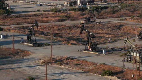 Aerial View of the Oil Rigs and Wells in the MidwaySunset Shale Oil Fields