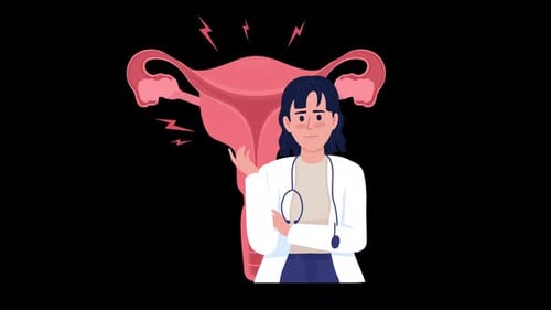 Animated Doctor and Uterus Pain Symptoms Illustration