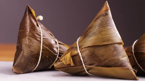 Pyramid Shaped Dumplings Wrapped in Leaves