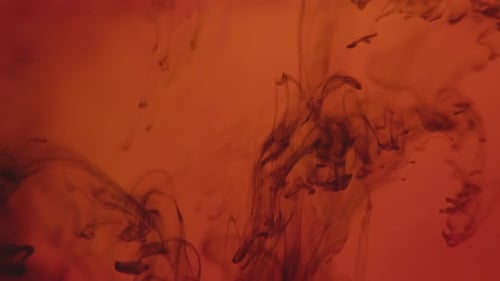 Dark Ink Swirls in Reddish-Orange Abstract Liquid