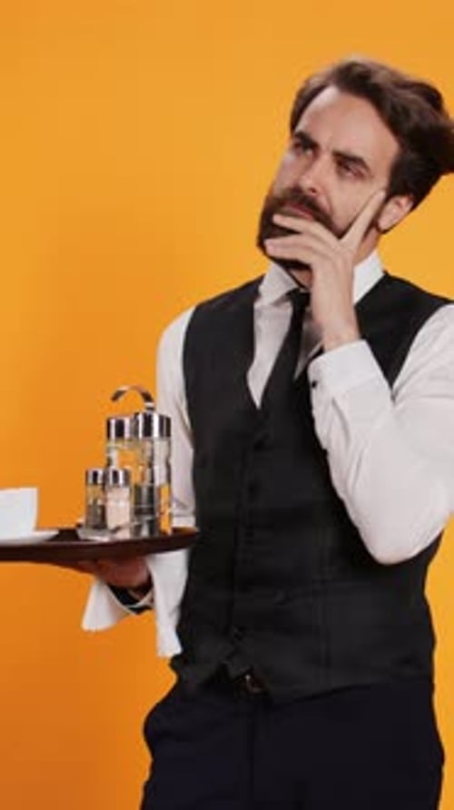 Vertical Video Thoughtful Employee Calculating Check
