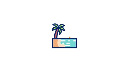 Animated Flat Design Tropical Beach Island Icon