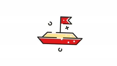 Symbol für animierte Videoillustrationen mit bewegter Grafik, rotes Papierboot mit Flagge, perfekt für Kinder