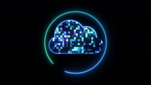 Neon Digital Cloud Icon Technology Loop Animation