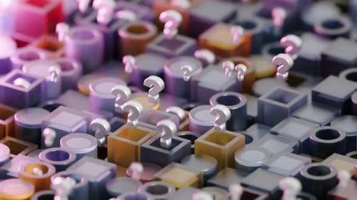 Modern Animated 3D Geometric Shapes and Question Marks Background
