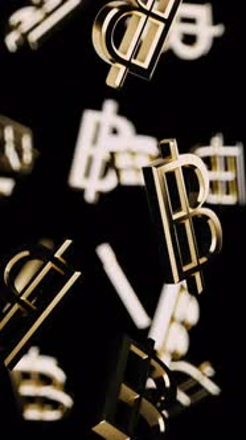 Falling Golden Thai Baht Currency Symbols