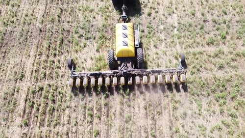 Blue Tractor O.A. Planting Canola On No Till Field