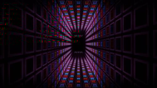 Red And Blue Neon Light Squares In Grille Tunnel Background Vj Loop In 4K