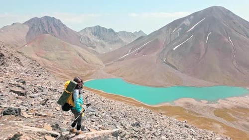Hiker Dance Having Fun On Scenic Mountain Viewpoint