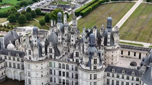 Bird's-eye view of Chambord castle (Chateau de Chambord) in Loire Valley, France