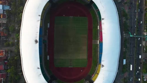 Aerial View of The largest stadium of Bekasi from drone and noise cloud