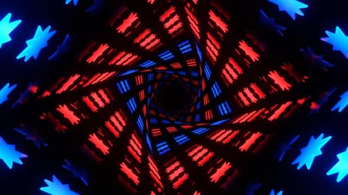 Red And Deep Blue Spiral Neon Prism Of Space Background Vj Loop In 4K