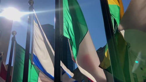 Flags of the world in an urban setting