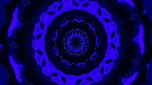 Abstract Glowing Blue Fluid Kaleidoscope Tunnel
