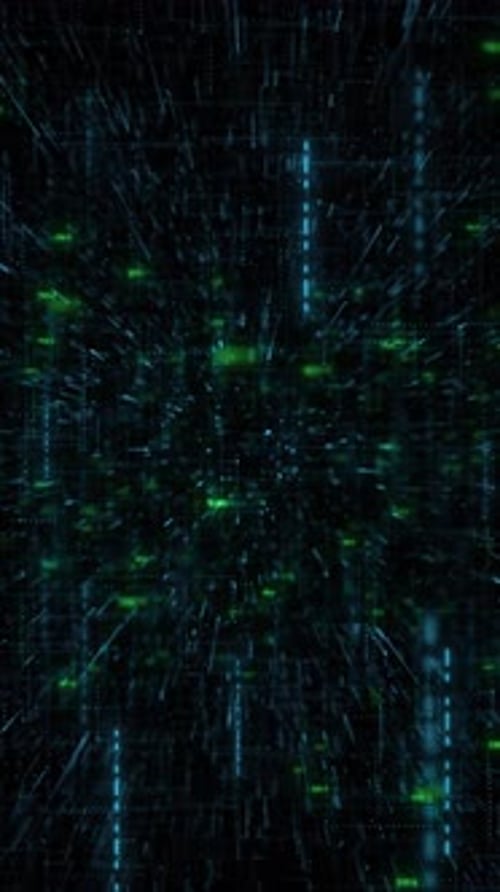 Fond abstrait, flux dynamique de données bleues numériques, cybersécurité technologique. animation de code