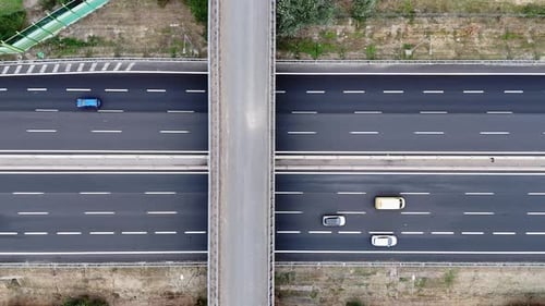 Traffic on a Highway Aerial View Cars Driving in Both Directions