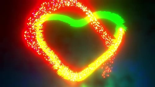 Animated colorful heart with many particles. Endless background animation for DJ. VJ loop