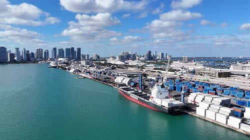 Aerial View of Miami Port Loading Container Cargo Business Logistics Import and Export Freight