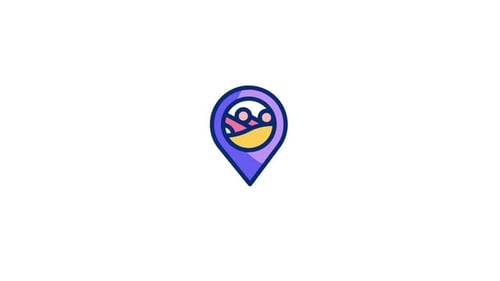 Animated Modern Map Pin Icon with People