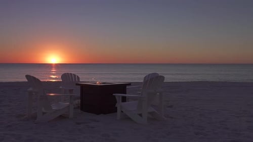 Romantic Table on the Beach Set for Two at Sunset, Tracking