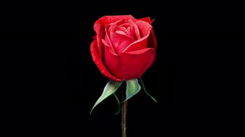 Time Lapse of Red Rose Growing Blossom From Bud to Big Flower on Black Background with Alpha