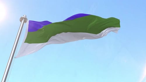 Realistic Flag Animation with Purple, Green, and White Stripes Waving