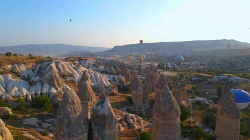 Cappadocia Landscape with Hot Air Balloons Aerial View