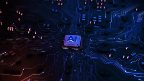 Leiterplatte mit KI-Gehirntechnologie-Hintergrund, CPU-Konzept für Zentralcomputerprozessoren