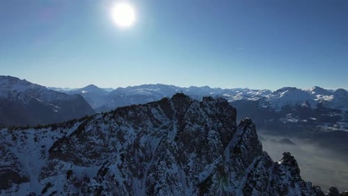 Aerial shot flying over the moutain Alpsitz in Liechtenstein next to switzerland and Austria. Stunni