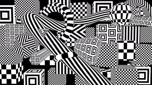 Abstract 3D Geometric Shapes with High Contrast Black and White Patterns