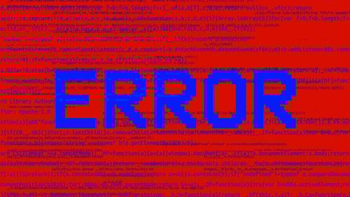 Red Critical error message flashing on screen Glitch, computer hacking attack.