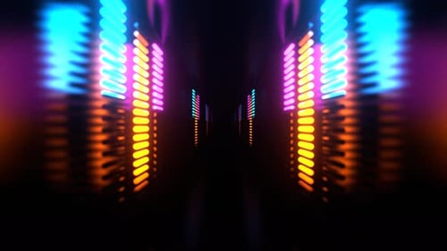 Pink Blue And Orange Endless Tunnel With Neon Equalizer Background VJ Loop In 4K
