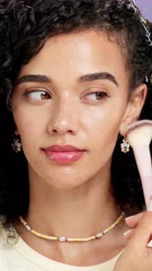 Beauty, makeup and woman with brush, studio and foundation application with equipment and self care