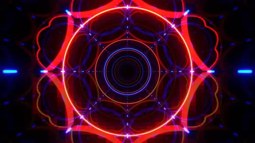 Deep Blue And Red Ring Neon Flashing Mirror Tunnel Background VJ Loop In 4K
