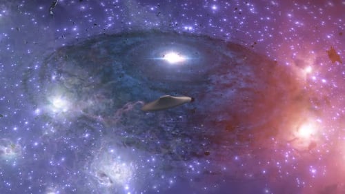 Futuristic UFO Flight Through Cosmic Galaxy Intro