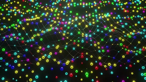 Colorful Mesh With Glowing Nodes Rotating Technology Futuristic Abstract Background 3d render