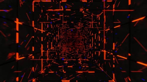 Tunnel Orange With Lines And Blue Particle Loop Vj