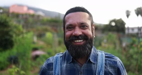 Happy Indian Farmer Working Outdoors