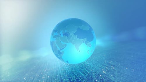 Rotating Global Map with Digital Network and Location Pin