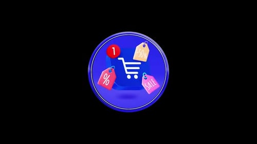 Animated 3D Shopping Cart Icon with Sale Tags