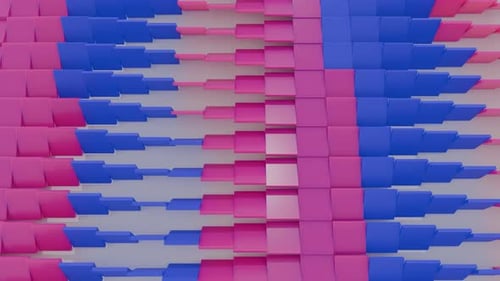 Abstrakte rosafarbene und blaue Würfel, die sich im Wellendesign bewegen