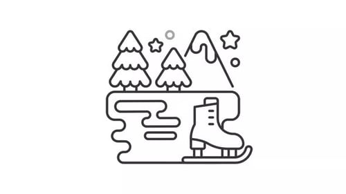 Animated Ice Skating Line Art with Winter Mountain Scene