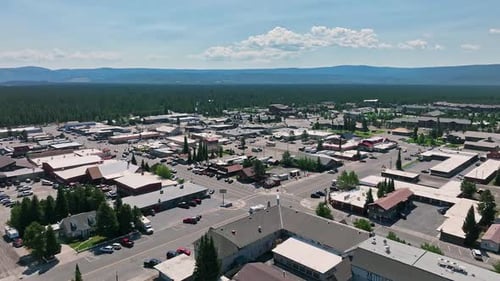 Aerial view flying over West Yellowstone during the summer of 2022