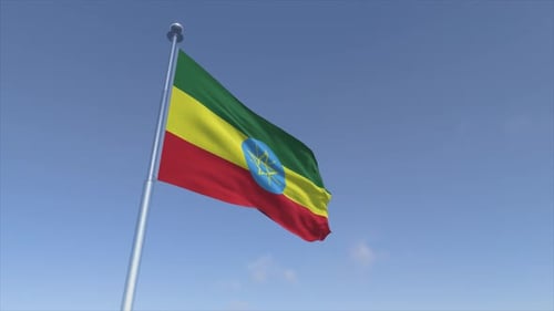 Realistic Waving Ethiopian Flag on Blue Sky