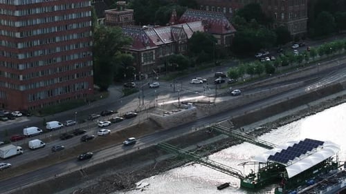 Aerial Slide and Pan Footage of Beautiful Historic Building with Colour Roof Complex of BME