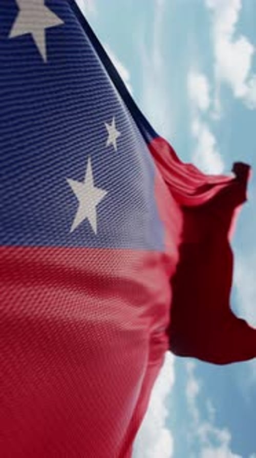 Samoa National Flag Waving Against Blue Sky