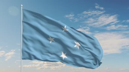 Realistic Waving Flag Animation against Blue Sky