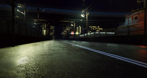 Animated City Street Night Drive Forward