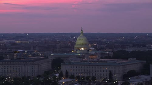 Washington, D.c. Circa-2017, Aerial View of Us Capitol Building at Sunset