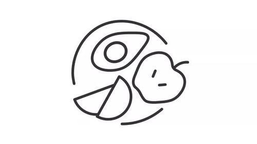 Animated Flat Design Line Icons of Healthy Fruits and Vegetables